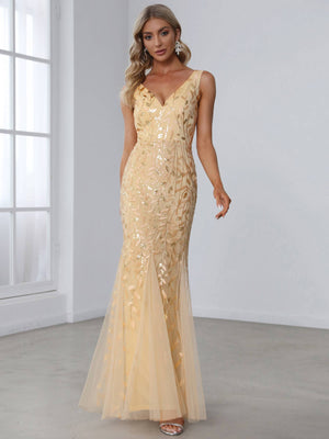 Classic Fishtail Sequin Mesh Evening Dress