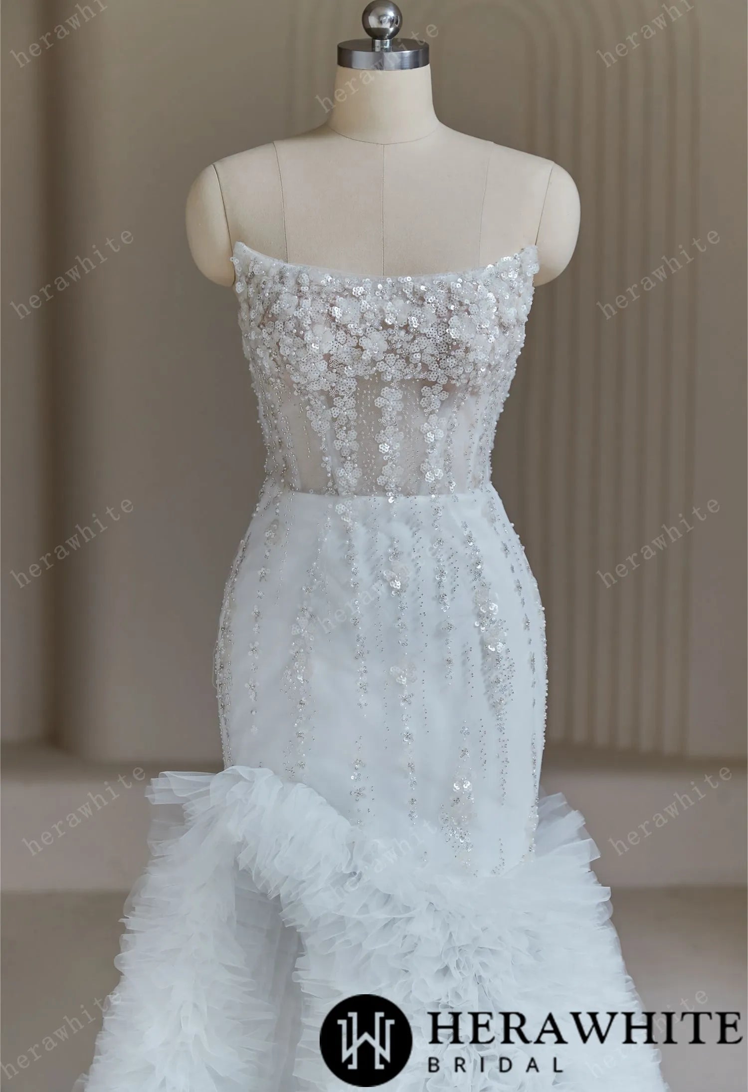 Beaded Wedding Dresses With Cascading Ruffles