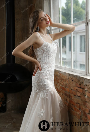 Square Neckline with Lace Straps Mermaid Wedding Gown