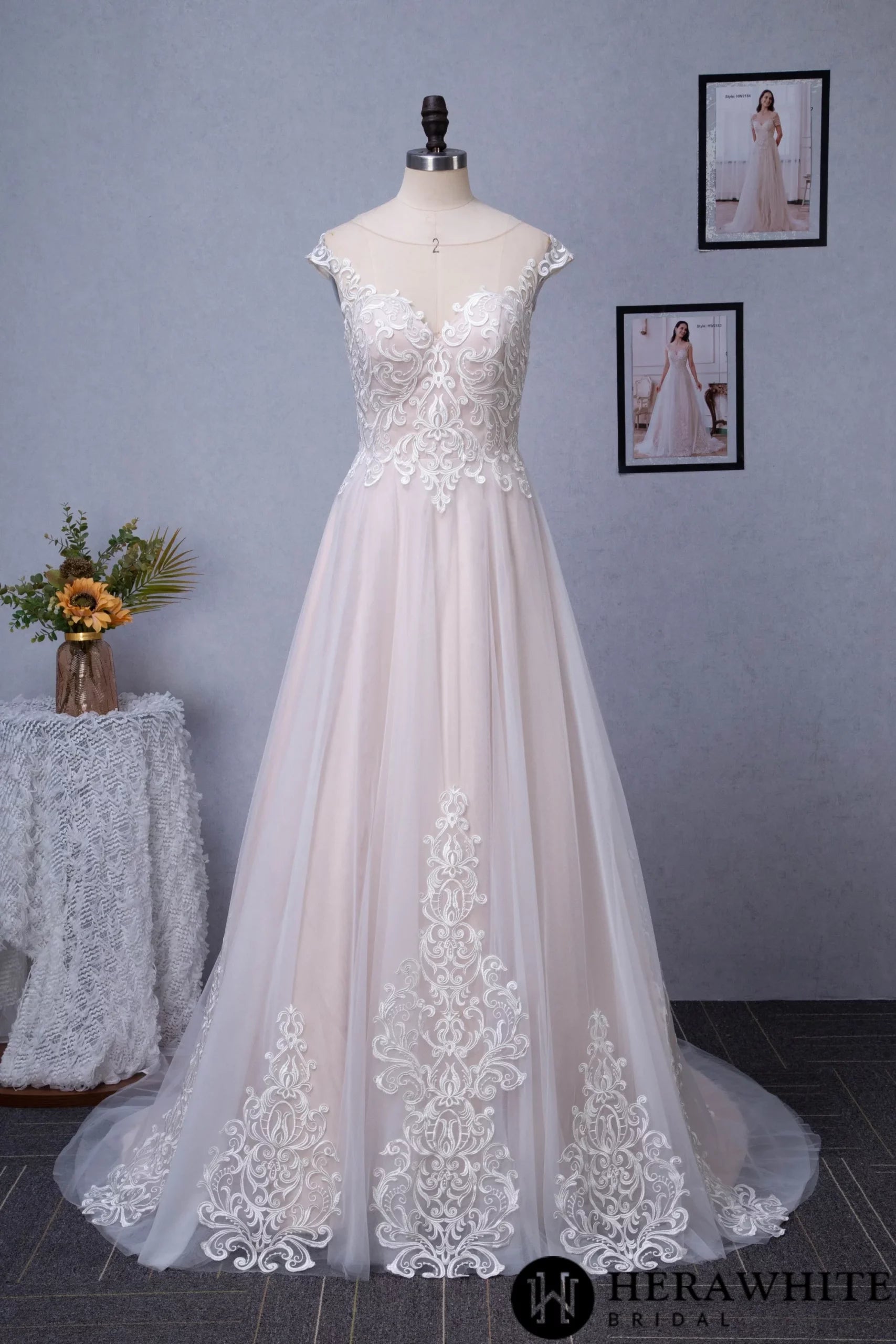 Illusion A-Line Scoop Neckline Lace Bridal Gown