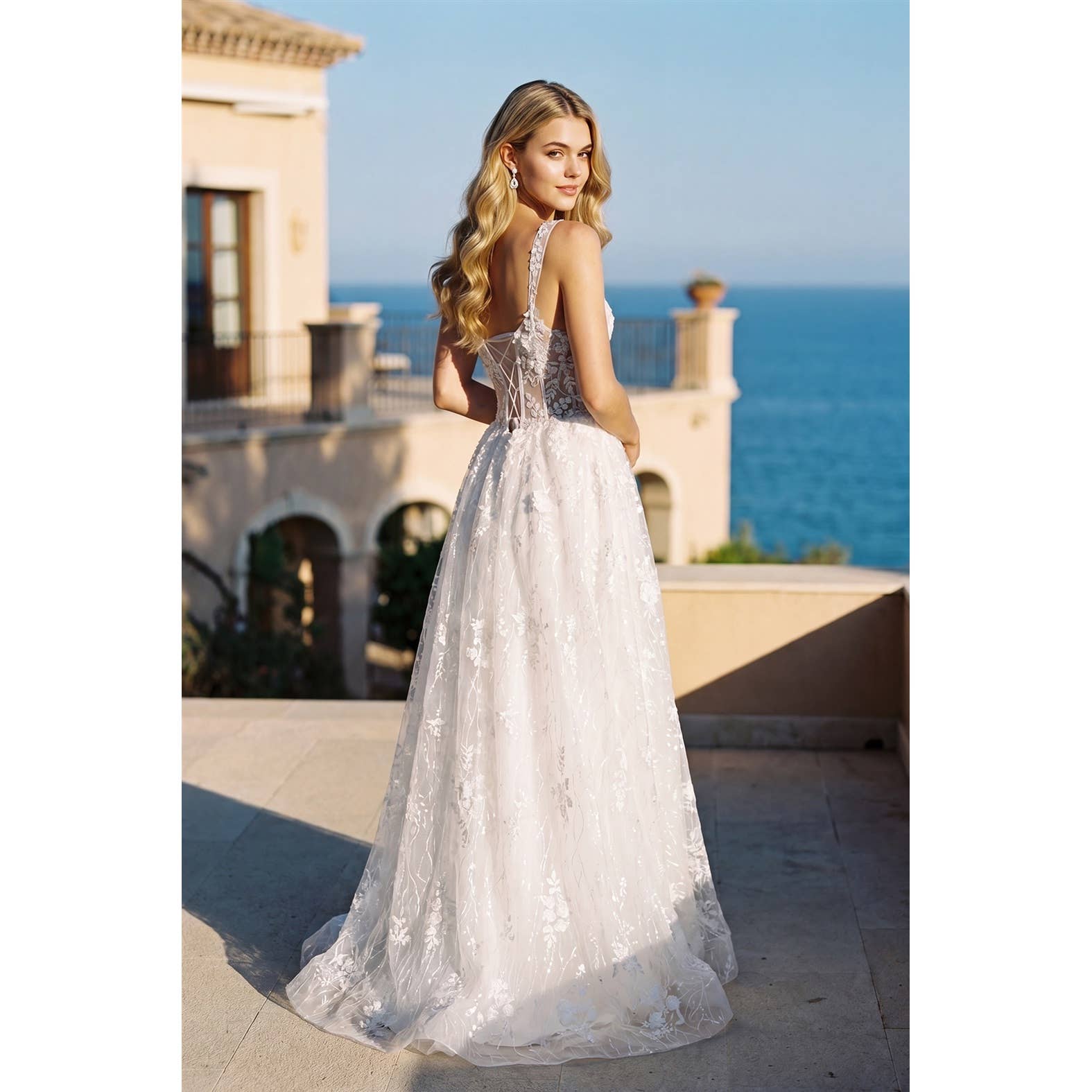 SLEEVELESS GOWN WITH LACE CORSET AND SKIRT