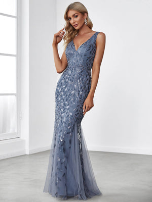 Classic Fishtail Sequin Mesh Evening Dress