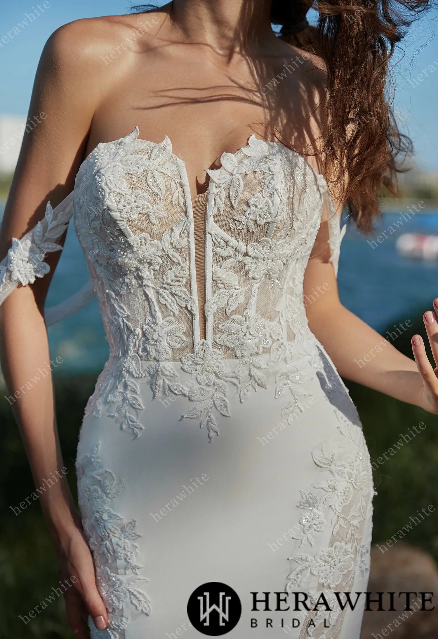 Alluring Off The Shoulder Sleeve Lace Fit-and-Flare Wedding Dress With Open Back