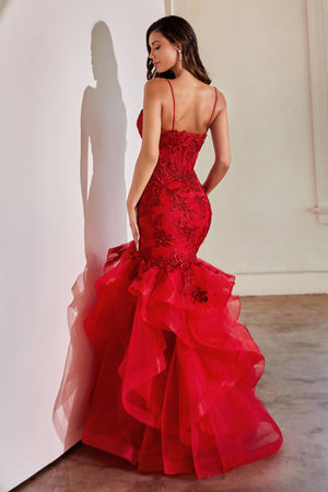 ROSE LACE APPLIQUE MERMAID DRESS
