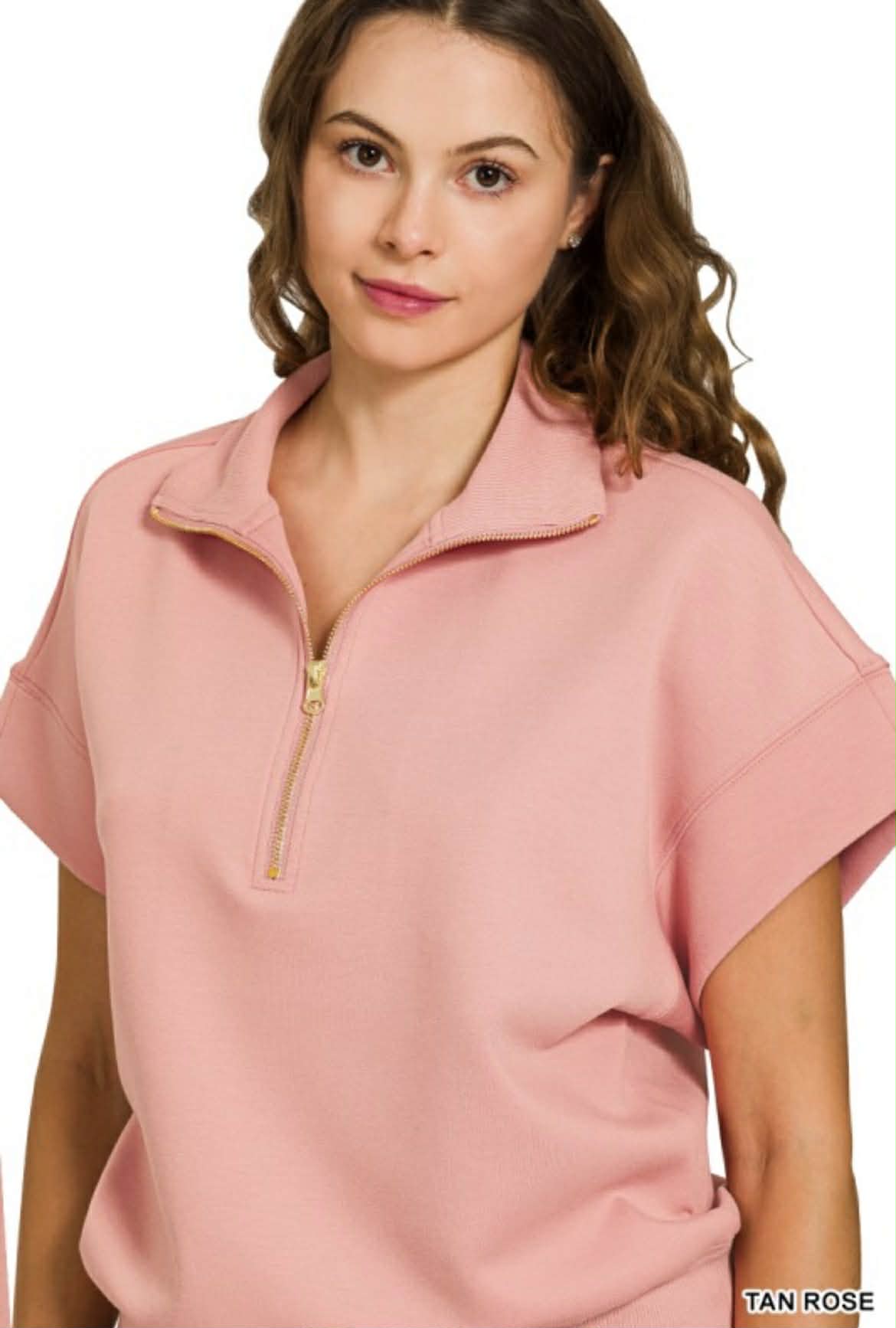 Pink Half Quarter Zip Tops