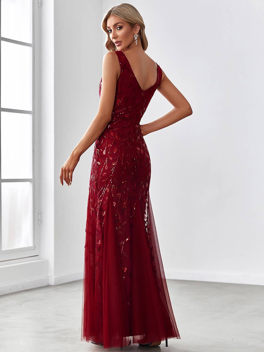 Classic Fishtail Sequin Mesh Evening Dress