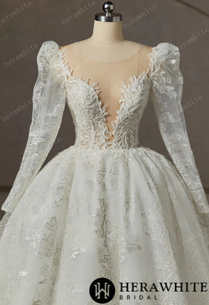 Dreamy Luxury Long Sleeve Ball Gown Wedding Dress