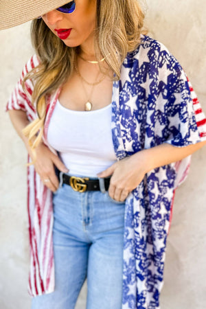 🌸4th Of July American Flag Printed Knitted Kimono Cardigan