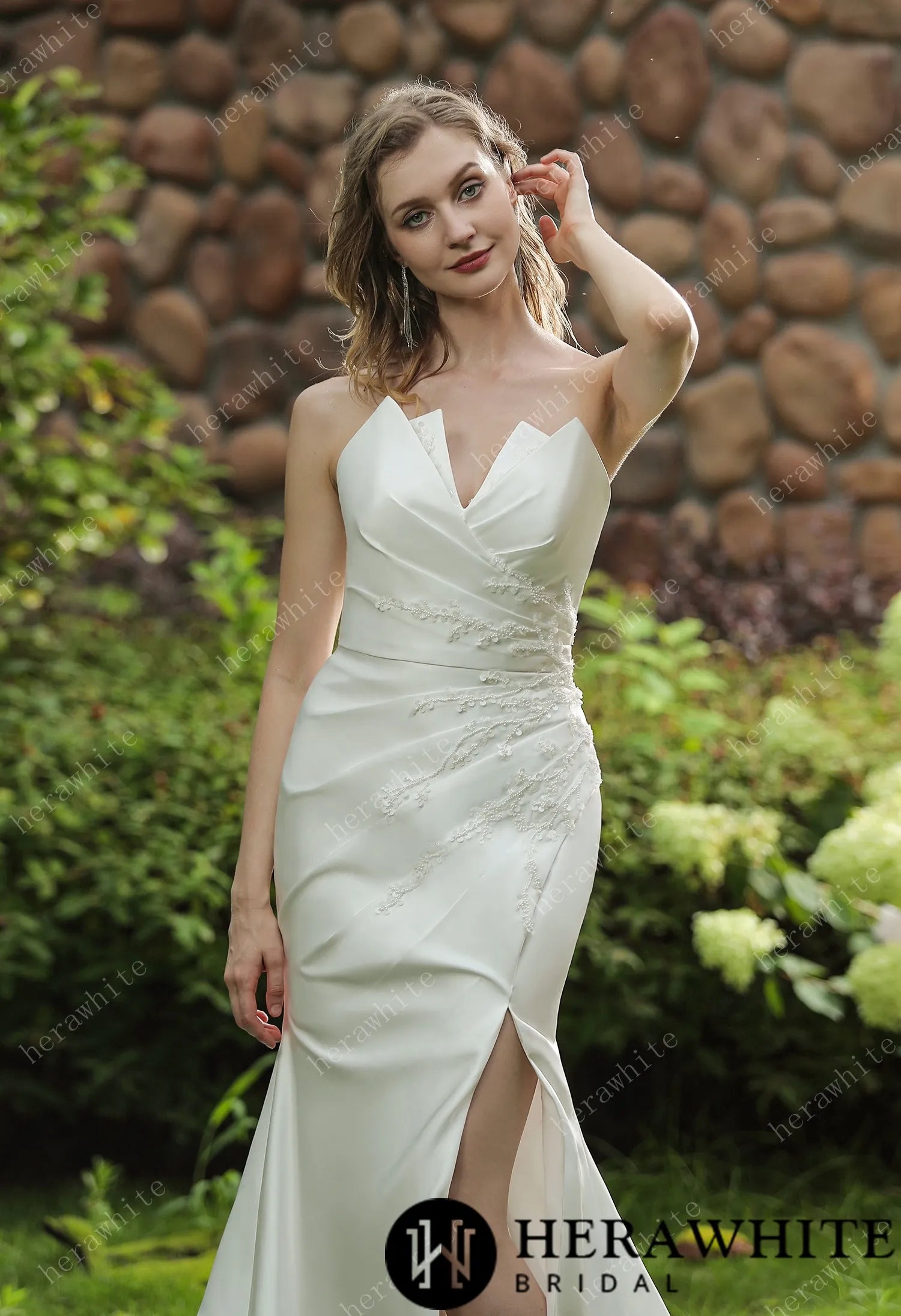 Strapless Silky Satin Wedding Dress With Detachable Overskirt