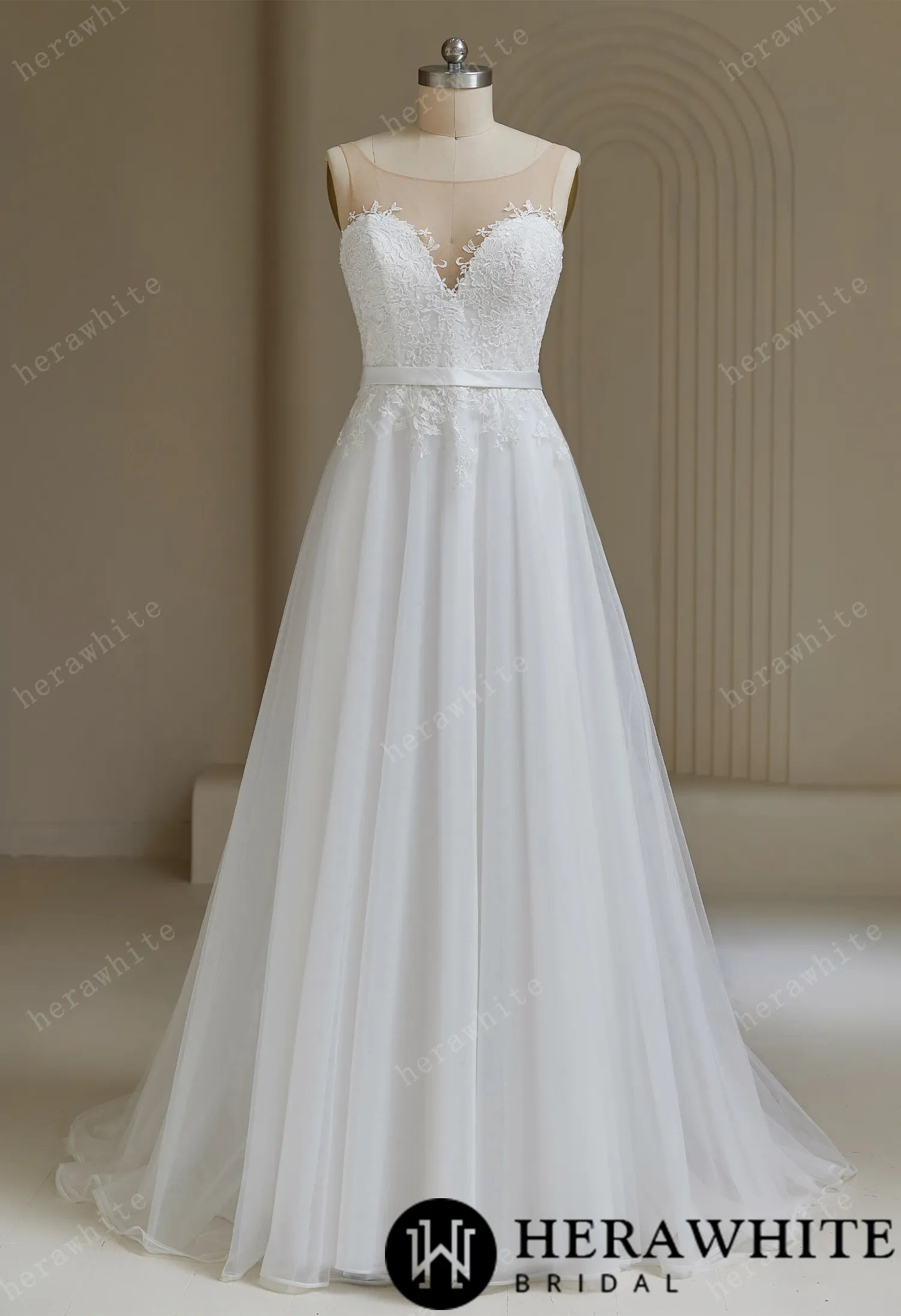 Illusion Neckline A-Line Wedding Dress