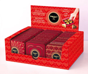 Display 24 metal boxes with 4 chocolate hearts