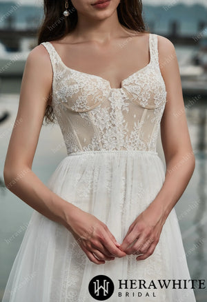 French Lace Wedding Dress With Detachable Overskirt