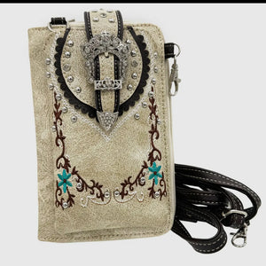 Crown buckle western embroidered phone wallet