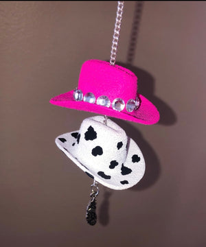 Pink and cowprint car charm