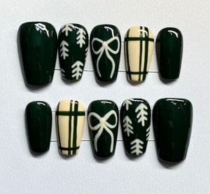 Green & Cream Plaid/Trees , Medium