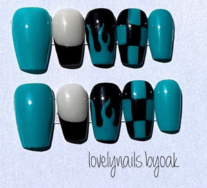 Teal Checkers + Flames