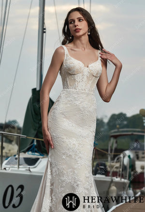 French Lace Wedding Dress With Detachable Overskirt