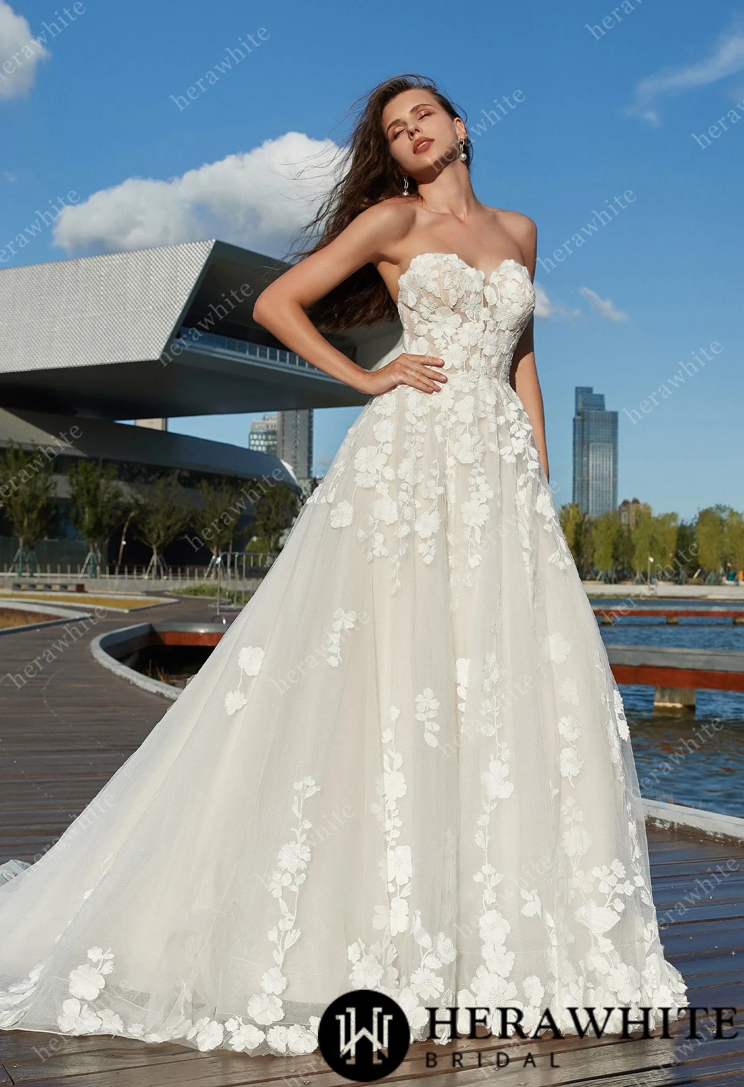 Strapless A-Line Floral Wedding Dress with Detachable sleeves Forever & Always Strapless A-Line Floral Wedding Dress with Detachable sleeves Forever & Always
