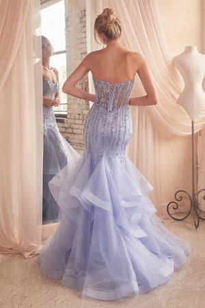 TIERED MERMAID GOWN WITH EMBELLISHMENTS