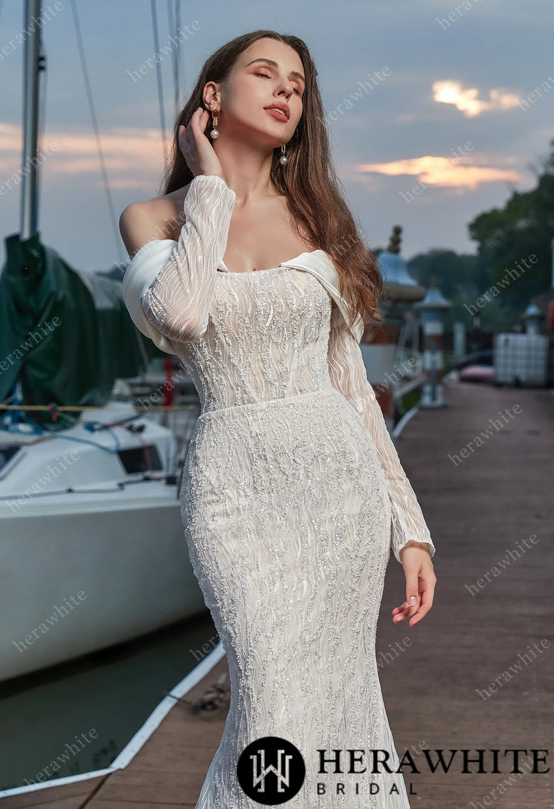 Sensual Sheath with Detachable Satin Overskirt Wedding Dress