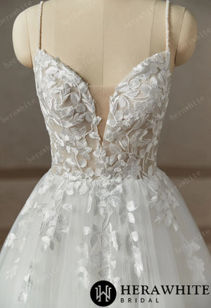 Beaded Strap Lace Tulle Wedding Dress