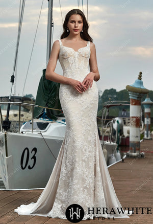 French Lace Wedding Dress With Detachable Overskirt