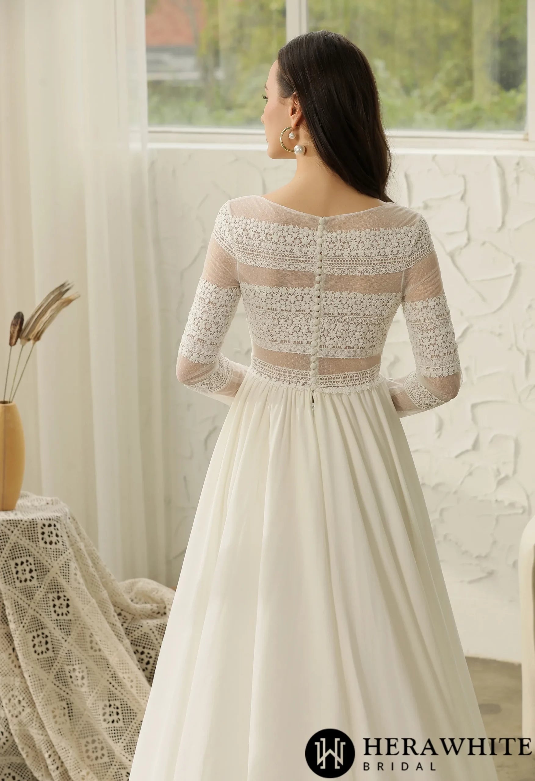 Long Sleeve Lace  A-line Boho Wedding Dress