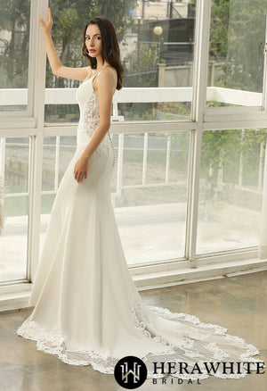 Graceful Illusion Lace Fit and Flare Wedding Dress