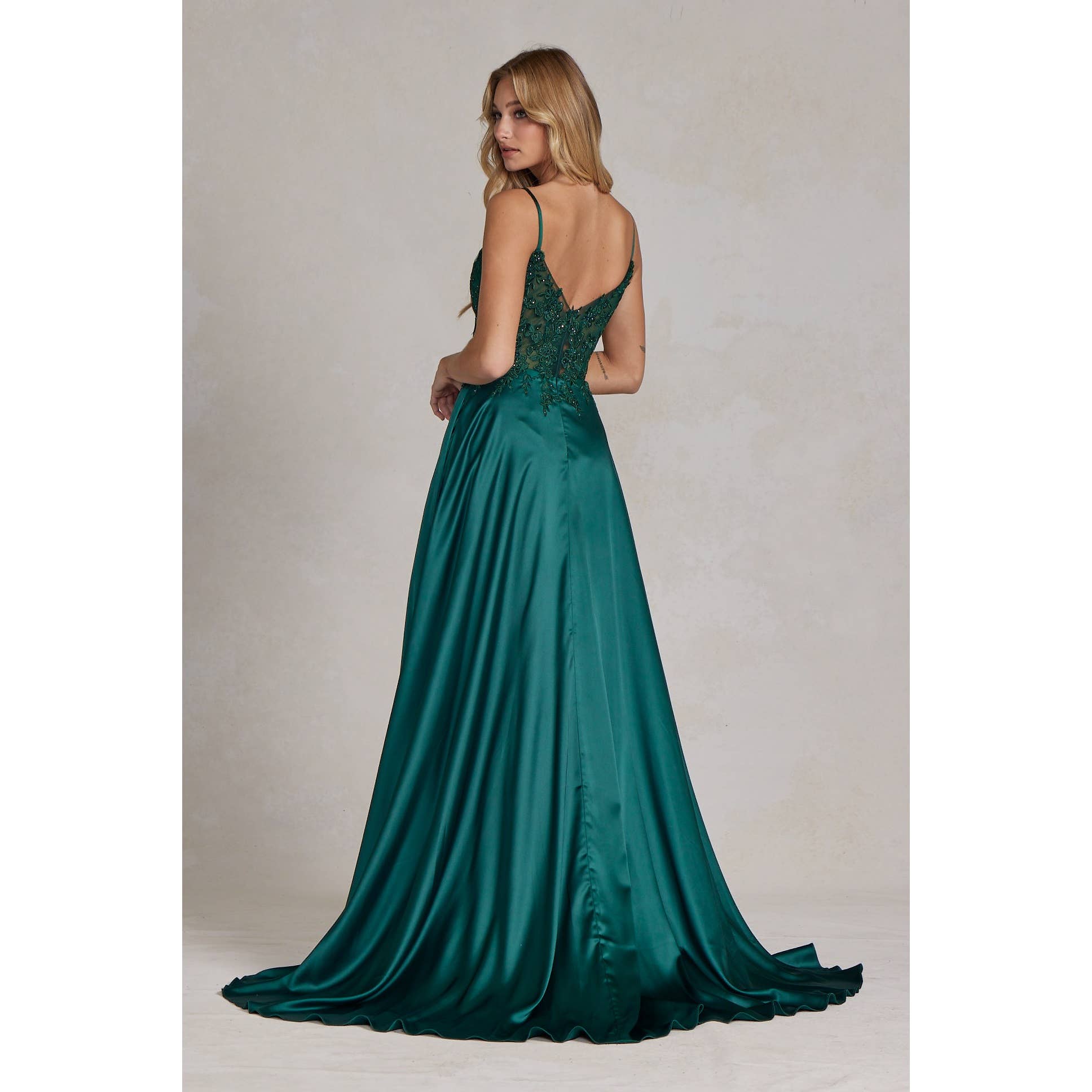 Embroidered Corset Gown with A-Line Satin Skirt K1121