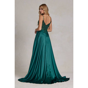 Embroidered Corset Gown with A-Line Satin Skirt K1121