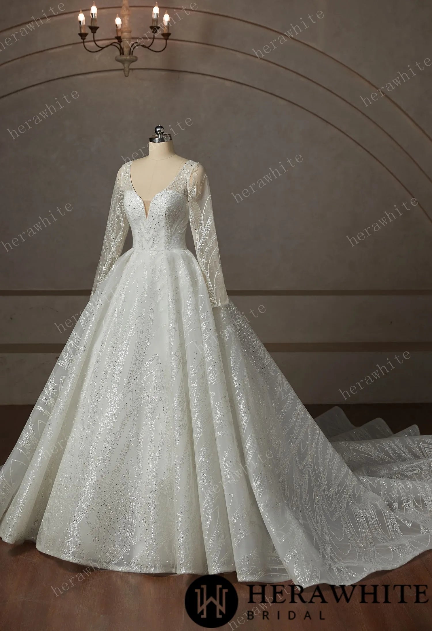 Luxury Lace Beading Wedding Dress With Long Sleeve