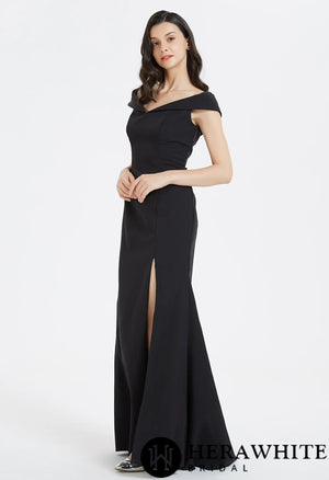 Classic Off The Shoulder Split Long Bridesmaid Dress