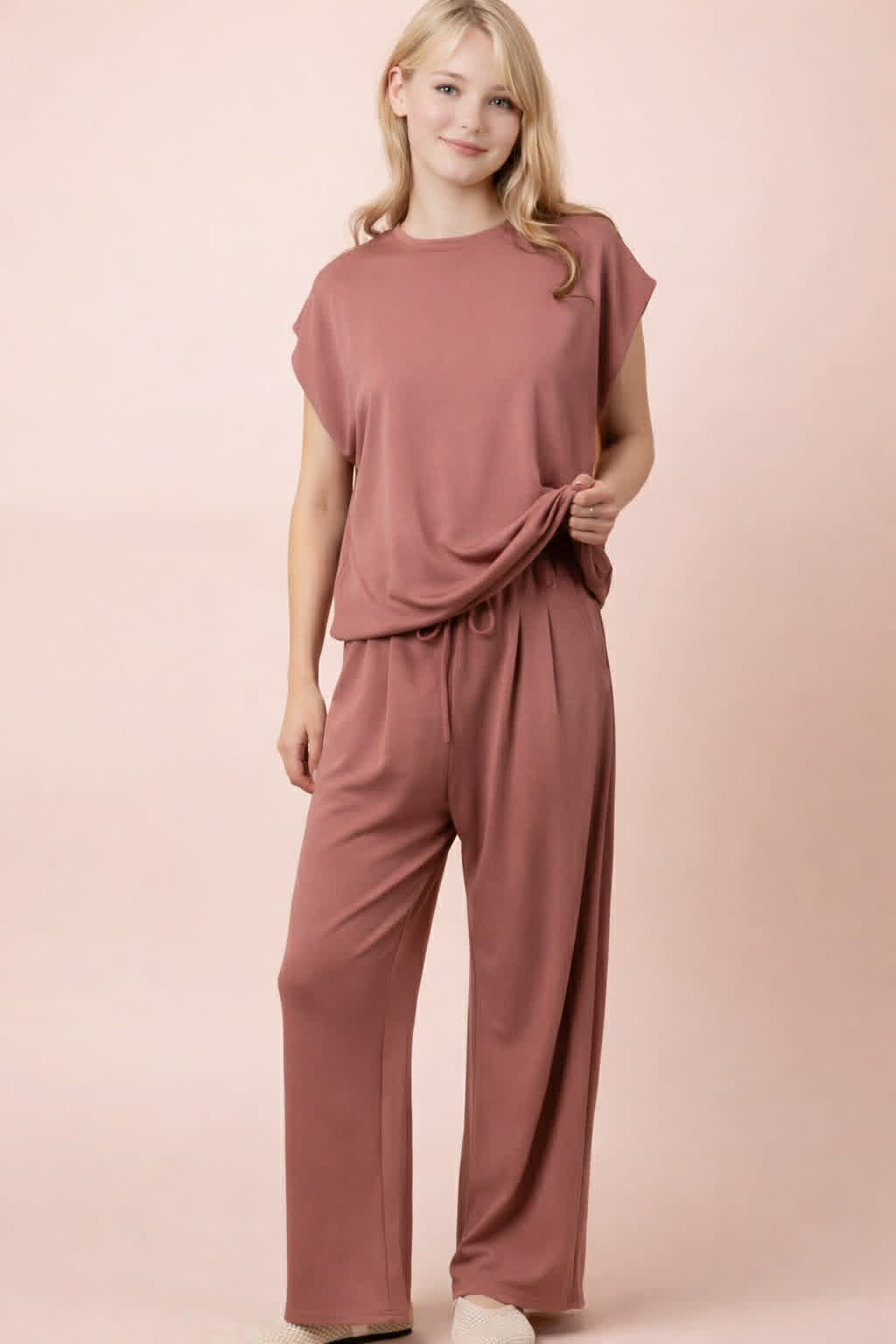 Solid Knit Comfy Top & Pants Set