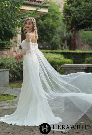 Plunging V-neck Beaded Crepe Fit And Flare Wedding Dress