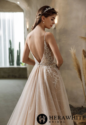Shimmery Sequined Lace A-line Wedding Dress With Long Train