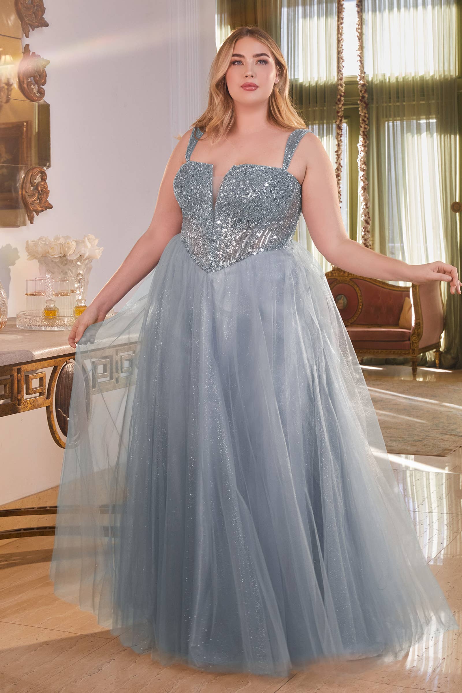 STRAPLESS A-LINE EMBELLISHED GOWN