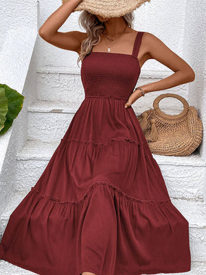 Solid Color Suspender Square Neck Dress