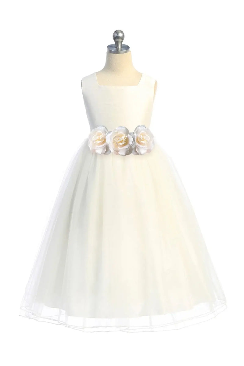 Ivory Poly Silk Tulle Girls Dress with Plus Sizes