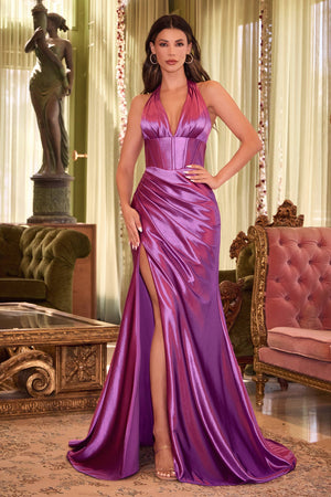 HALTER CORSET WAIST SATIN GOWN