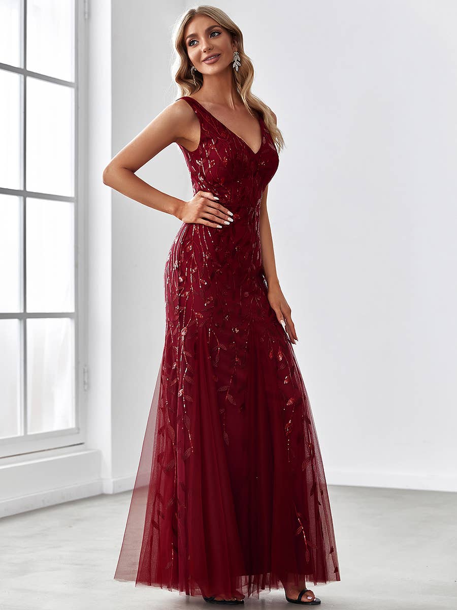 Classic Fishtail Sequin Mesh Evening Dress