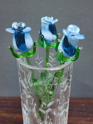 Medium Stem Light Blue Glass Rose - Blue and White Mixed