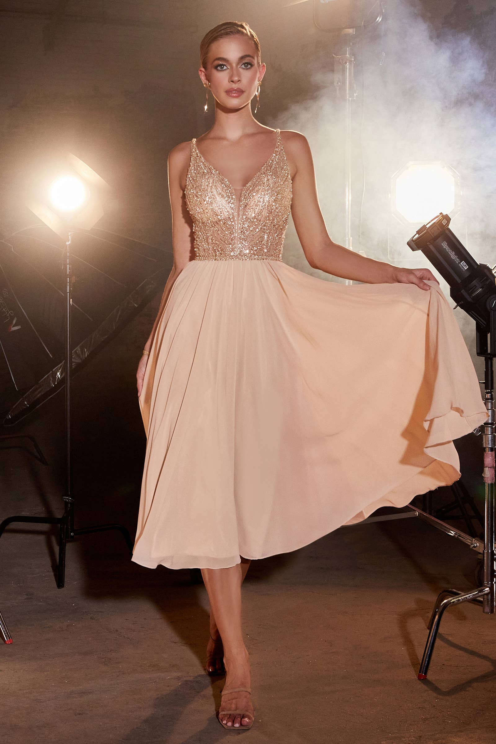 CHIFFON TEA LENGTH DRESS