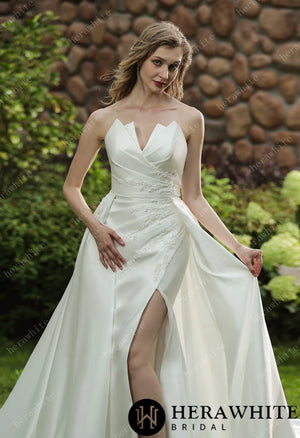 Strapless Silky Satin Wedding Dress With Detachable Overskirt