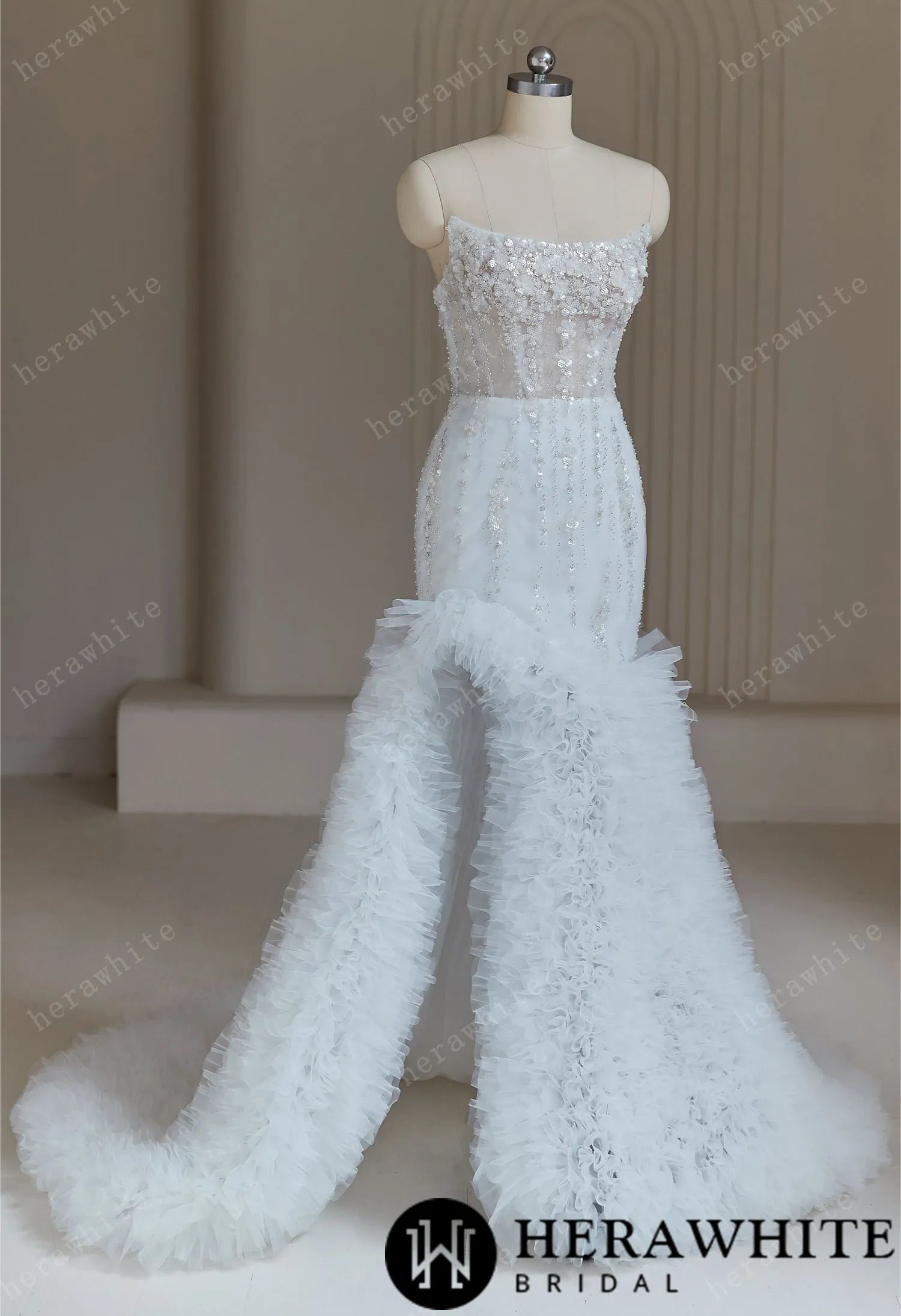 Beaded Wedding Dresses With Cascading Ruffles