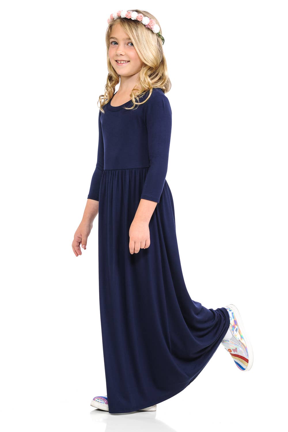 Fit and Flare Maxi Dress Solid: XL / NAVY