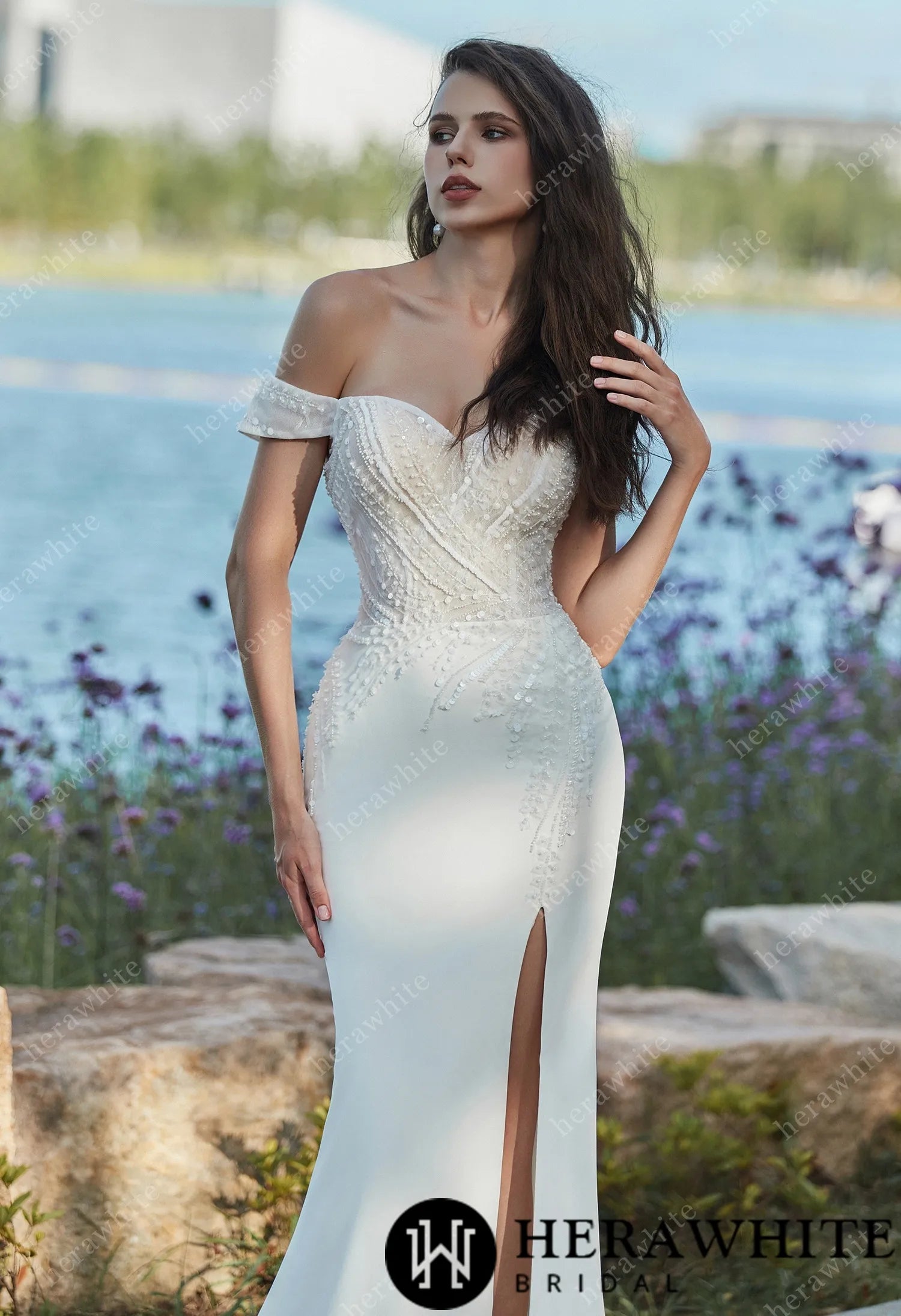 Summer Off-the-shoulder Sheath Crepe Wedding dress Forever & Always Summer Off-the-shoulder Sheath Crepe Wedding dress Forever & Always
