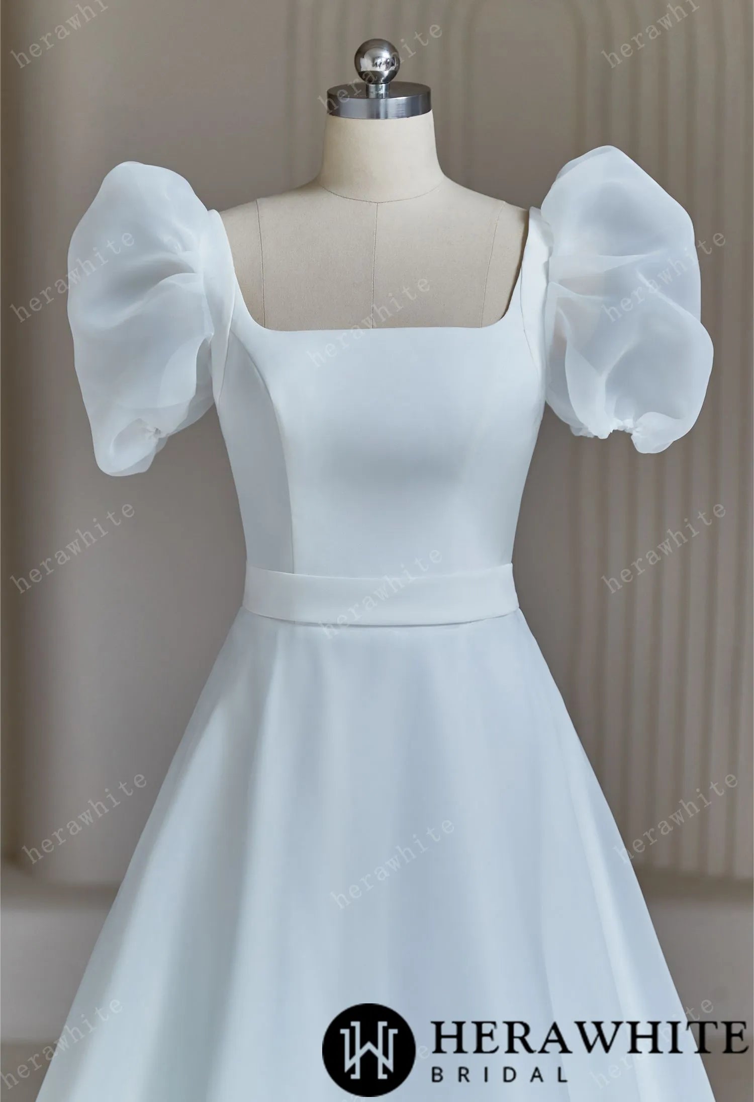 Elegant Wedding Dress With Puff Short Sleeve