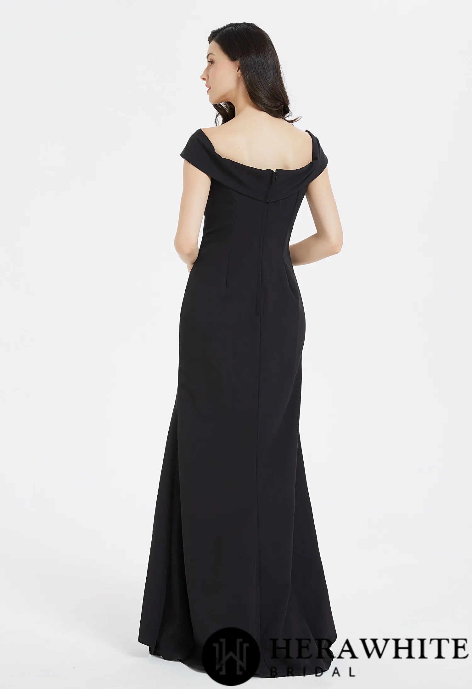 Classic Off The Shoulder Split Long Bridesmaid Dress