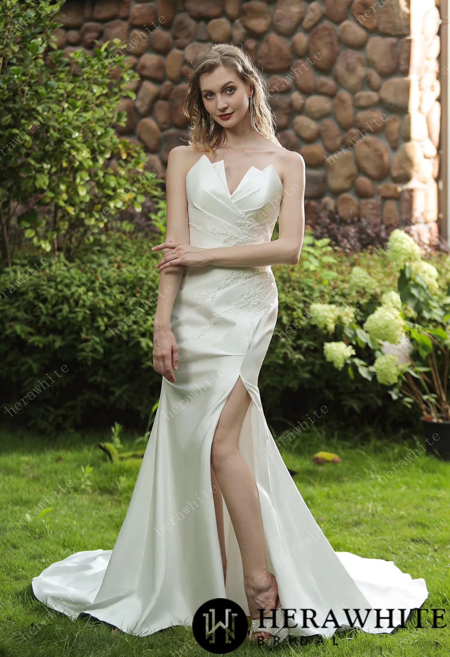 Strapless Silky Satin Wedding Dress With Detachable Overskirt