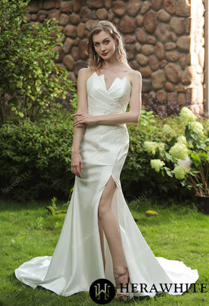 Strapless Silky Satin Wedding Dress With Detachable Overskirt